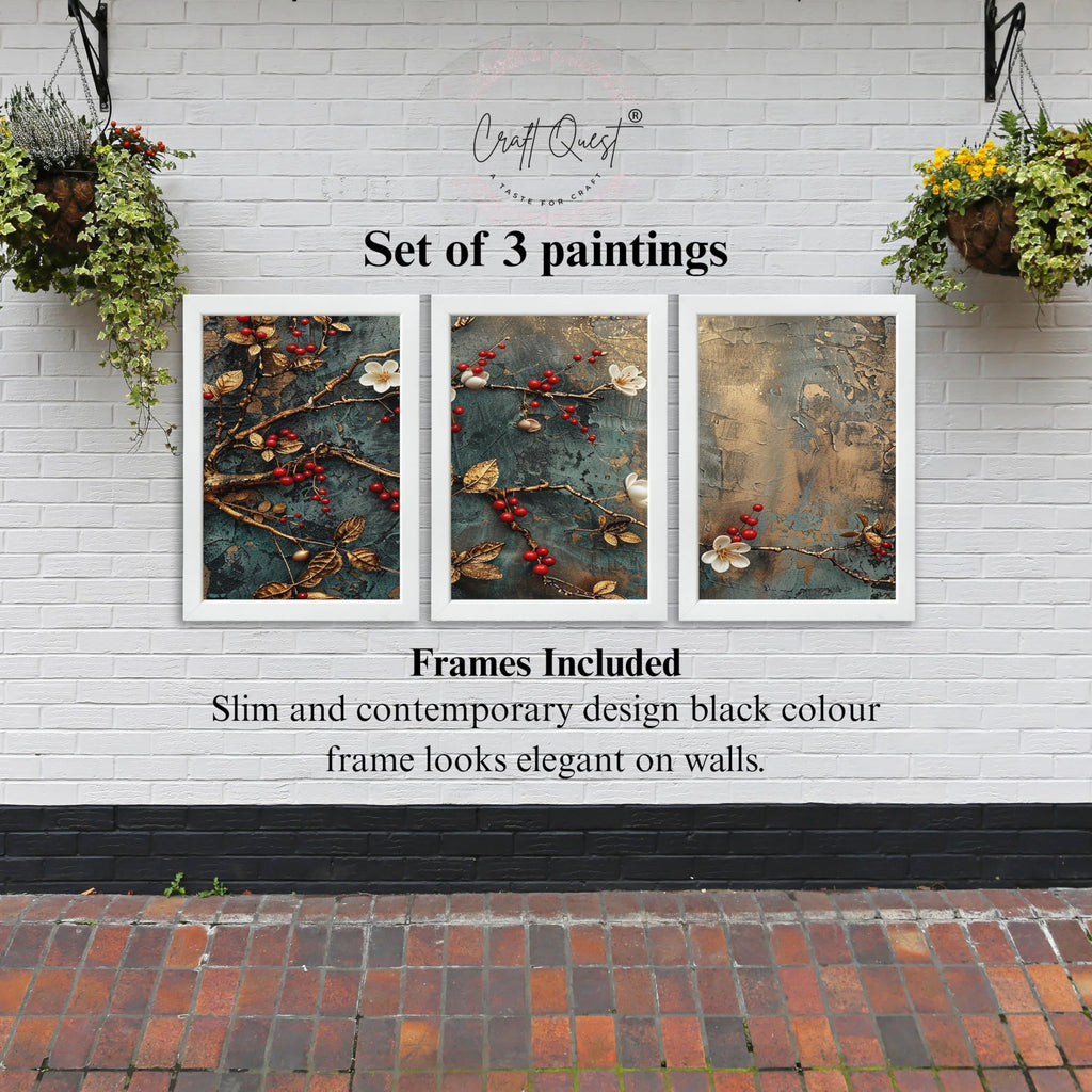 CRAFT QUEST Nature Inspired Modern Wall Art | Set of 3 Frames for Home Decoration | Ideal for Living Room, Bedroom & Offices