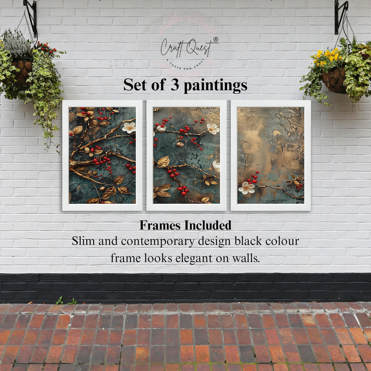 CRAFT QUEST Nature Inspired Modern Wall Art | Set of 3 Frames for Home Decoration | Ideal for Living Room, Bedroom & Offices