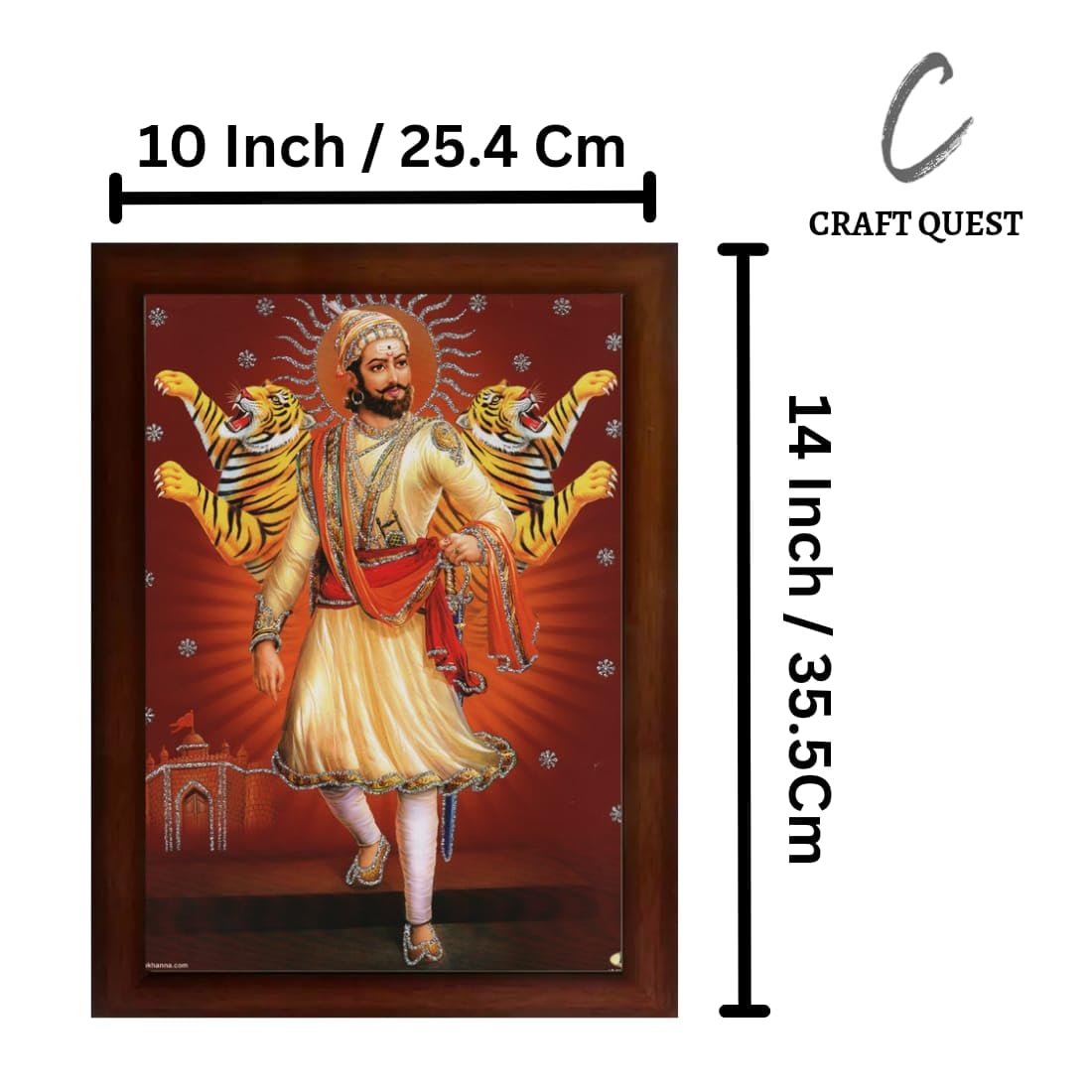 CRAFT QUEST Chhatrapati Shivaji Maharaj photo frame Home Decorative items with synthetic frame (10X13 Inches, Brown, Religious)