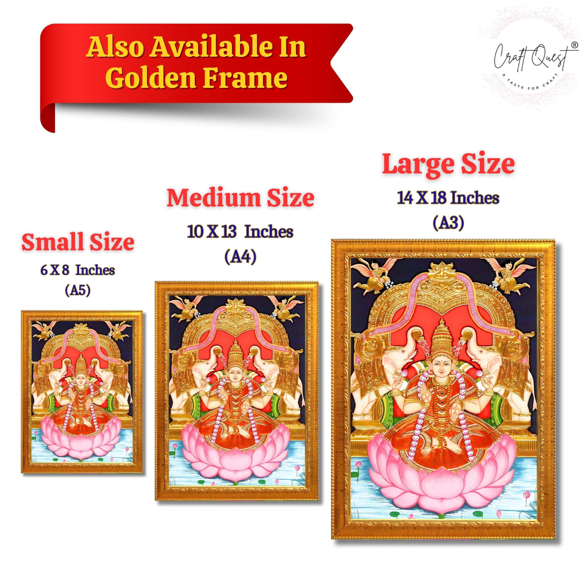 CRAFT QUEST Goddess Lakshmi Maa Vaibhav Laxmi Wall Painting Photo Framed | Acrylic Glass, Lightweight | Ideal for Home, Office, Temple & Puja Room, Wall Decor