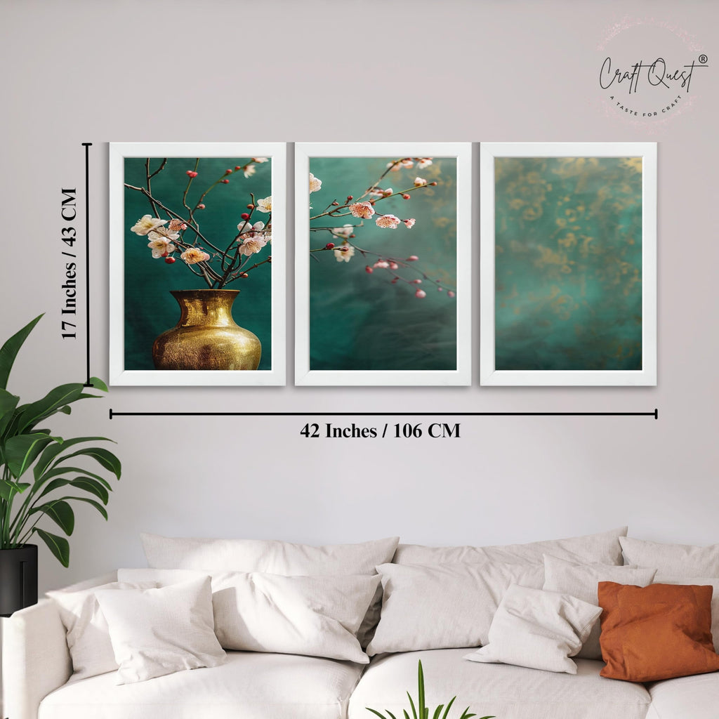 CRAFT QUEST Nature Inspired Flowers In Vase Modern Wall Art | Set of 3 Frames for Home Decoration | Ideal for Living Room, Bedroom & Offices