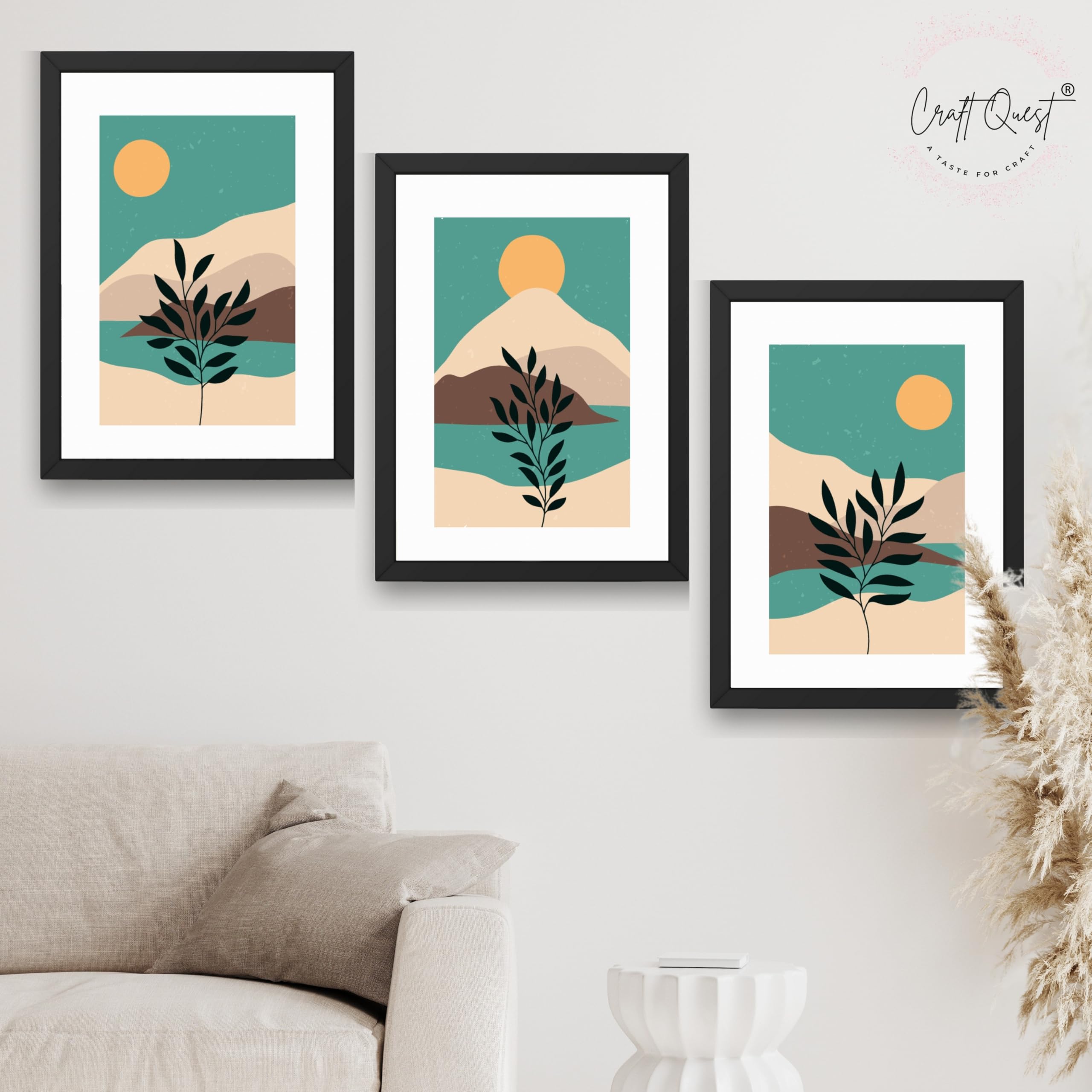 CRAFT QUEST Wall Art Decor Paintings | Set of 3 Wall Art Frames for Home Decoration | Ideal for Living Room, Bedroom & Office