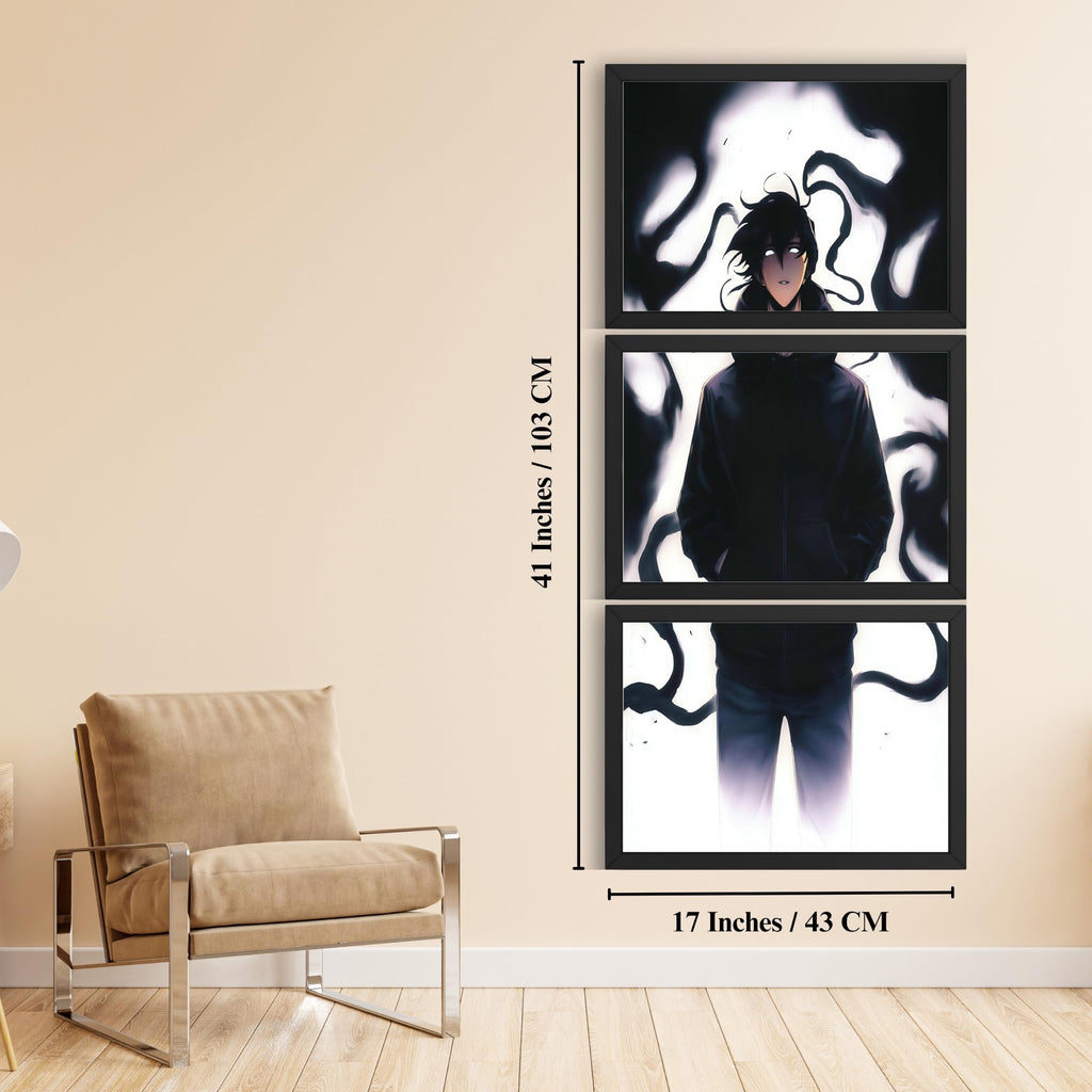 VENUXE ARTS Set Of 3 Anime Characters Wall Framed |Anime Characters Framed Poster for Living Room Bedroom Gaming Room Studio Wall Decor