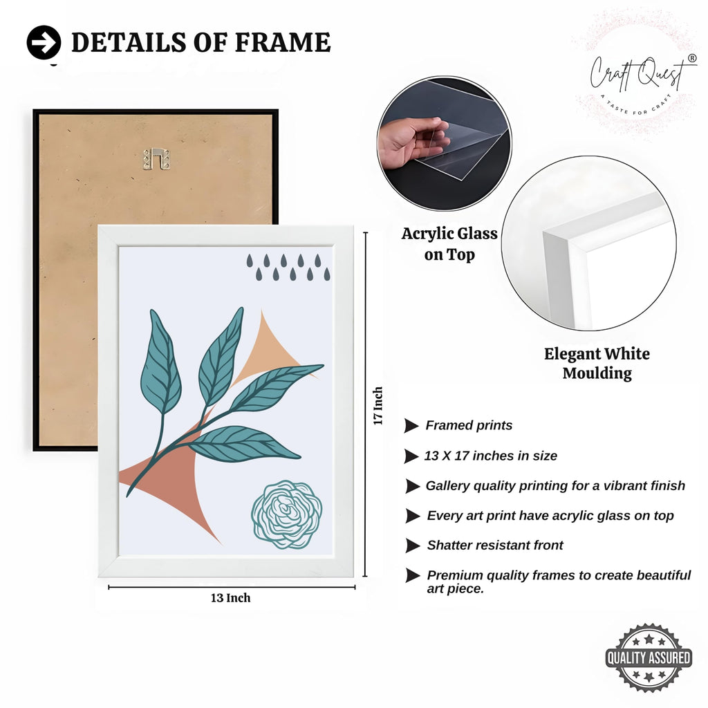 CRAFT QUEST Nature Inspired Botanical Wall Art Abstract Leaves Wall Art | Set of 3 Frames for Home Decoration | Ideal for Living Room, Bedroom & Office