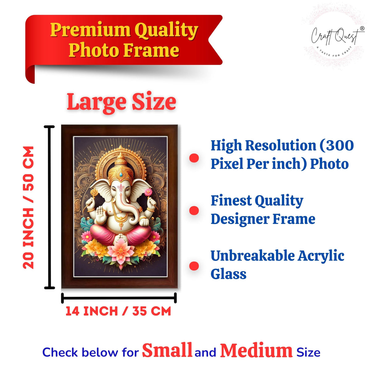 CRAFT QUEST Lord Ganpati Ganesh ji God Frame for Pooja Room Home & Wall Decor GA-255
