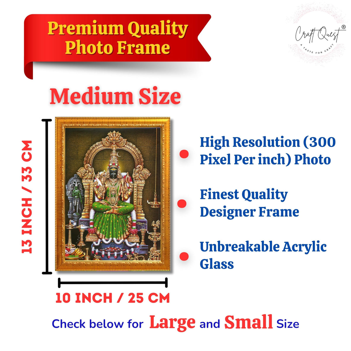CRAFT QUEST Kanchi Kamakshi Kamachi Amman Kanji Kamatchi Wall Painting Photo Framed | South God Picture Frame for Home, Office, Temple & Gifting