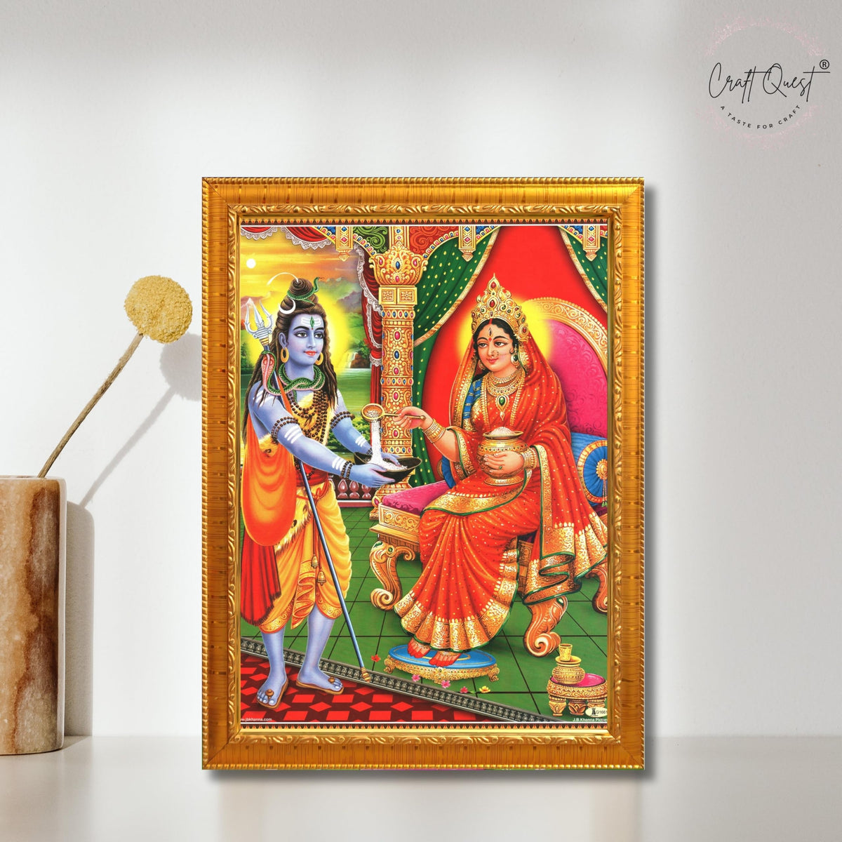 CRAFT QUEST Shiva & Maa Annapurna devi sitting on throne photo frame with with Acrylic glass, for Kitchen Worship