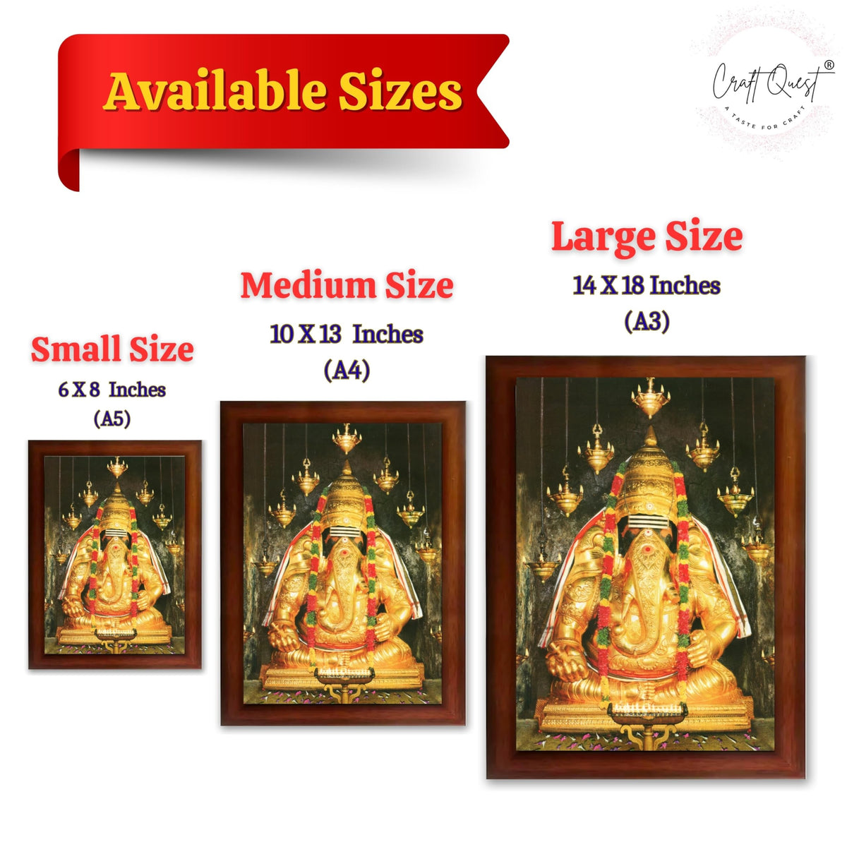 CRAFT QUEST Pillayarpatti Karpaga Vinayagar Hanging Wall Painting Photo Framed | South God Picture Frame for Home, Office, Temple & Gifting, Decor