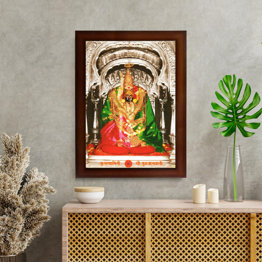 CRAFT QUEST Tulja mata photo with frame, Tuljabhawani photo, Tuljapur, Religious Framed Painting with Acrylic glass