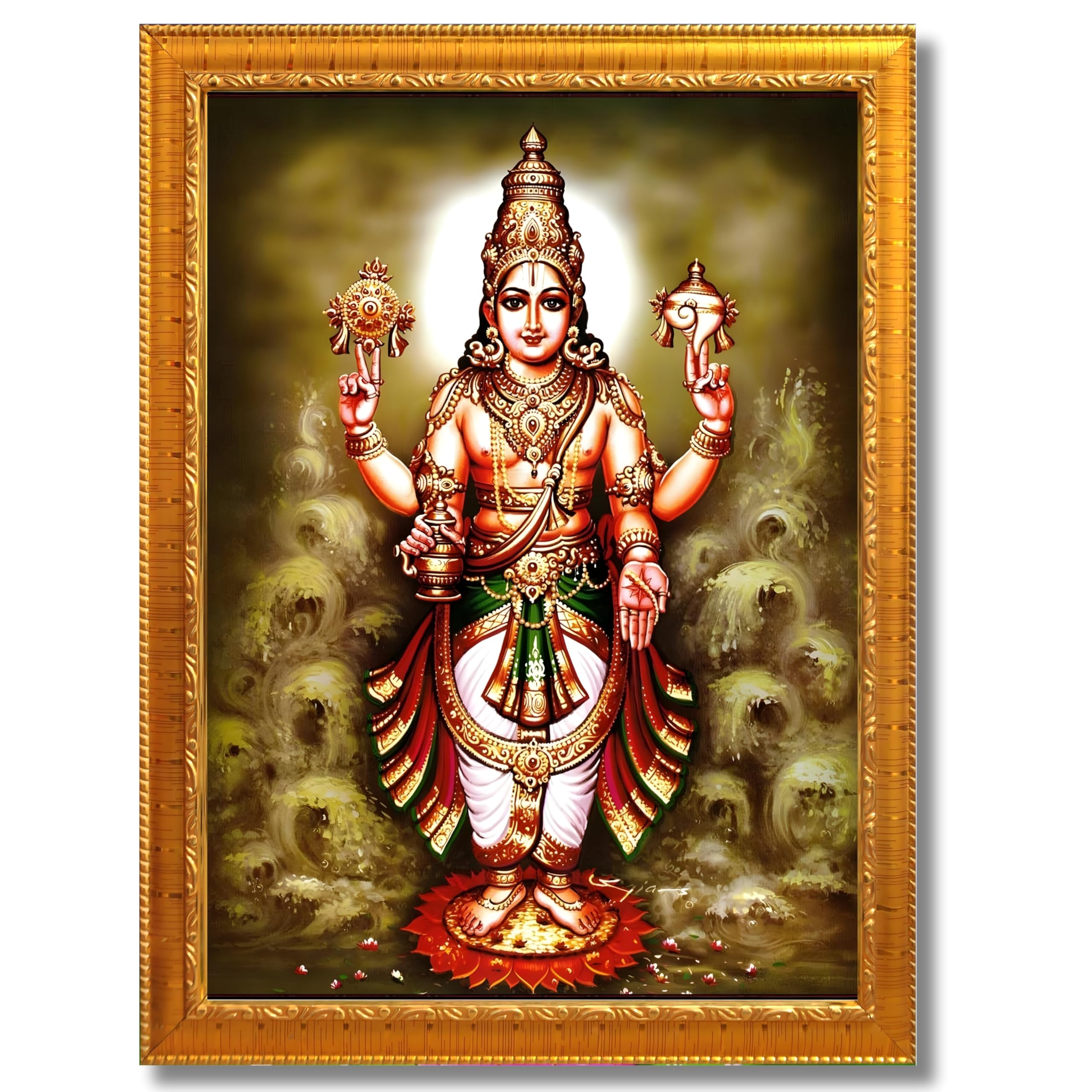 CRAFT QUEST Lord Dhanvantari Dhanwantri Wall Photo Framed For Home, Pooja, Temple, Gift, Wall Décor Item