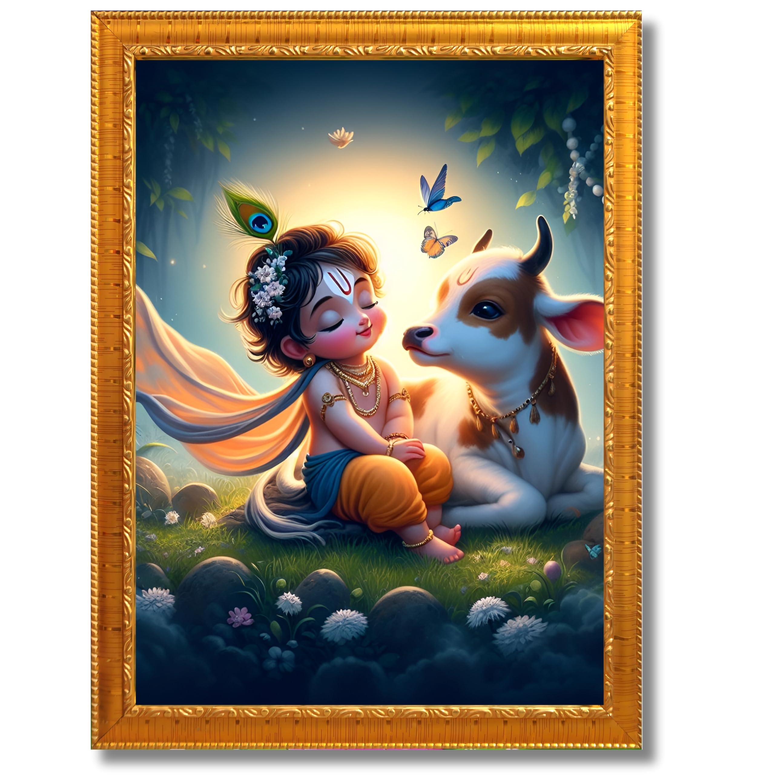 CRAFT QUEST Cute Bal Gopal HD Print | Premium Transparent Frame for Home Temple, Office Desk, Car Dashboard