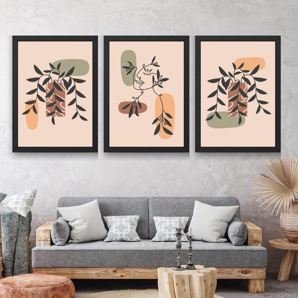CRAFT QUEST Wall Art Decor Paintings | Set of 3 BOHO Wall Art Frames for Home Decoratio | Ideal for Living Room, Offices & Bedroom