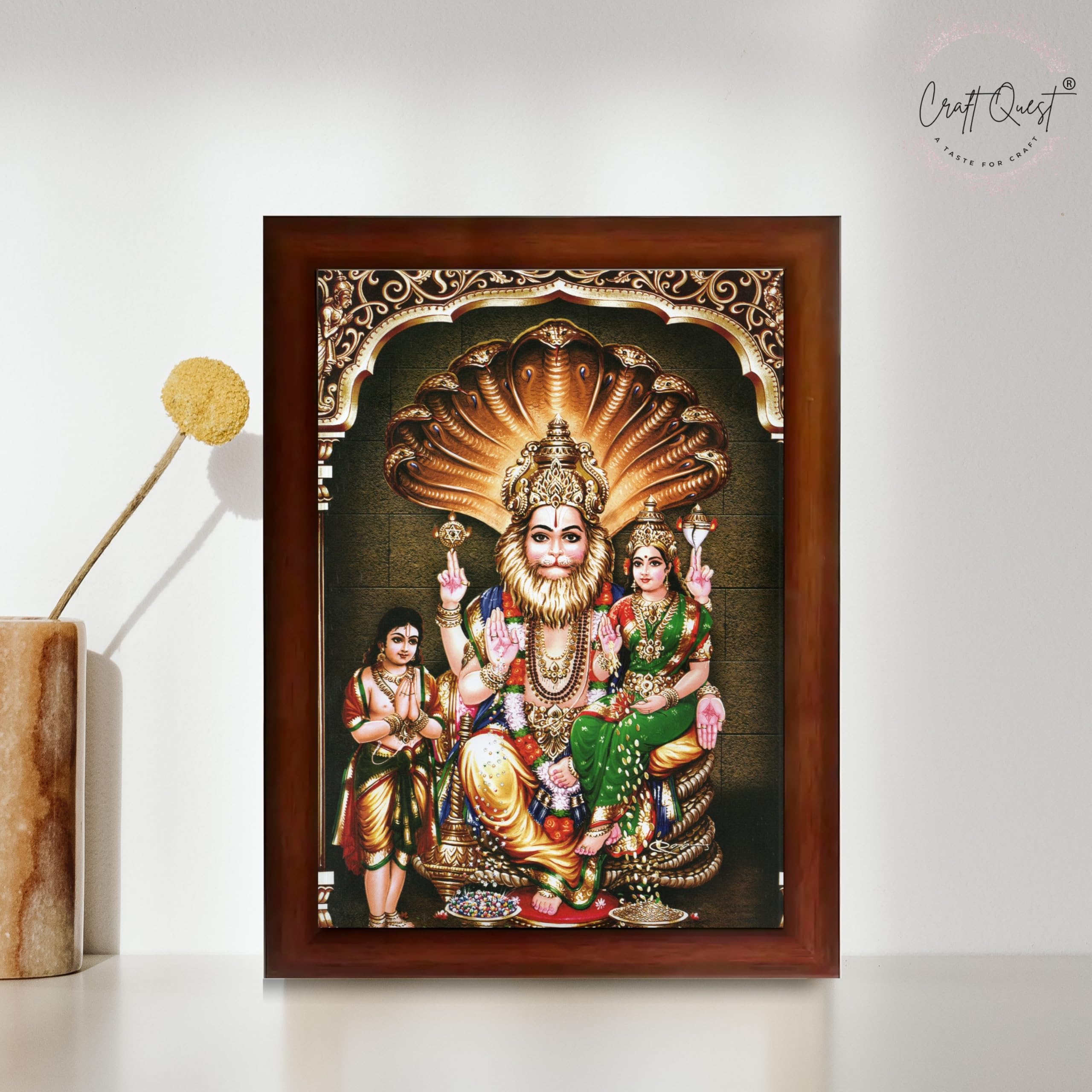 CRAFT QUEST Lakshmi Narasimha Swamy Lord Narsingh Bhagwan Photo Framed | Acrylic Glass, Lightweight | Ideal for Home, Office, Temple & Puja Room, Wall Decor