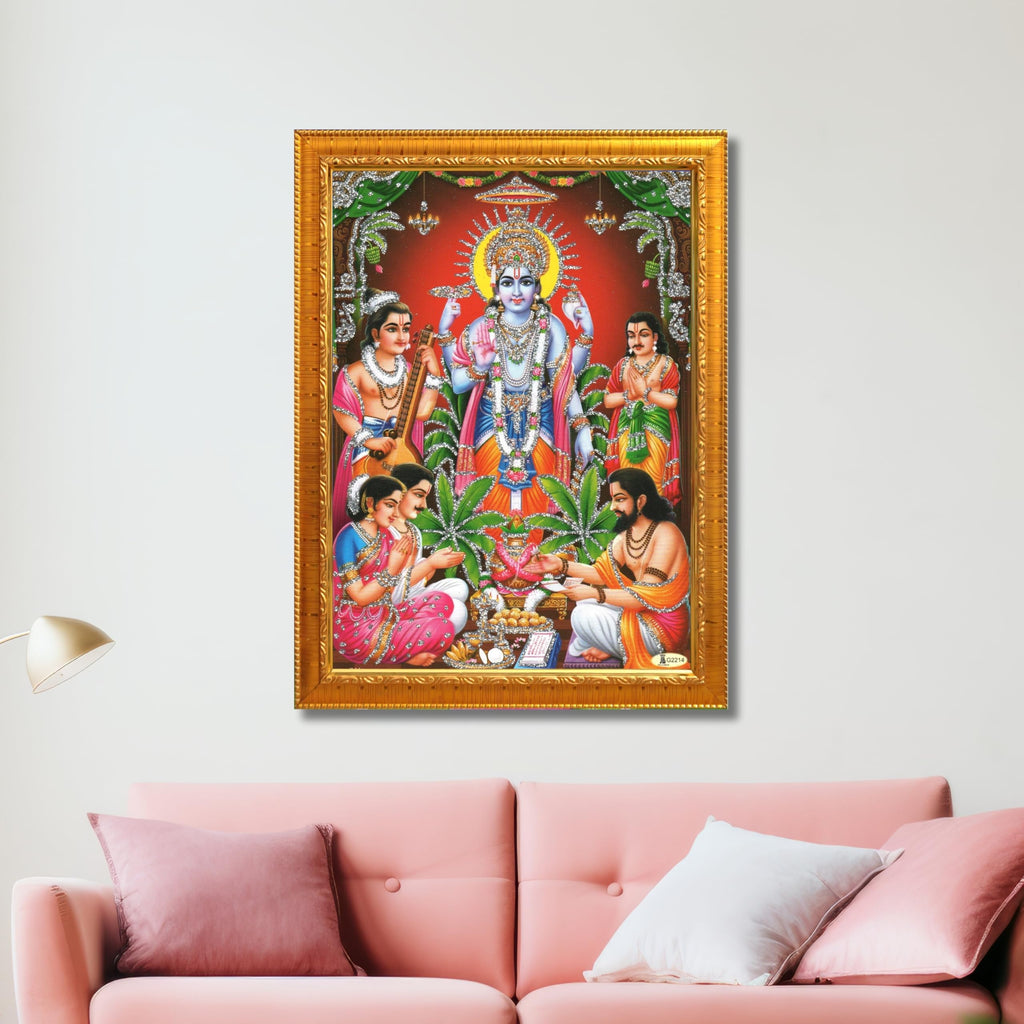 CRAFT QUEST Lord Satyanarayana Swamy Bhagwan Satyanarayan Photo Frame | Religious Photo Frame | Ideal for Home, Office, Temple & Puja Room, Wall Decor