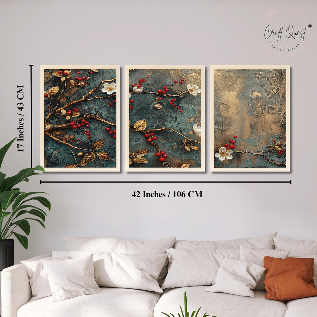 CRAFT QUEST Nature Inspired Modern Wall Art | Set of 3 Frames for Home Decoration | Ideal for Living Room, Bedroom & Offices