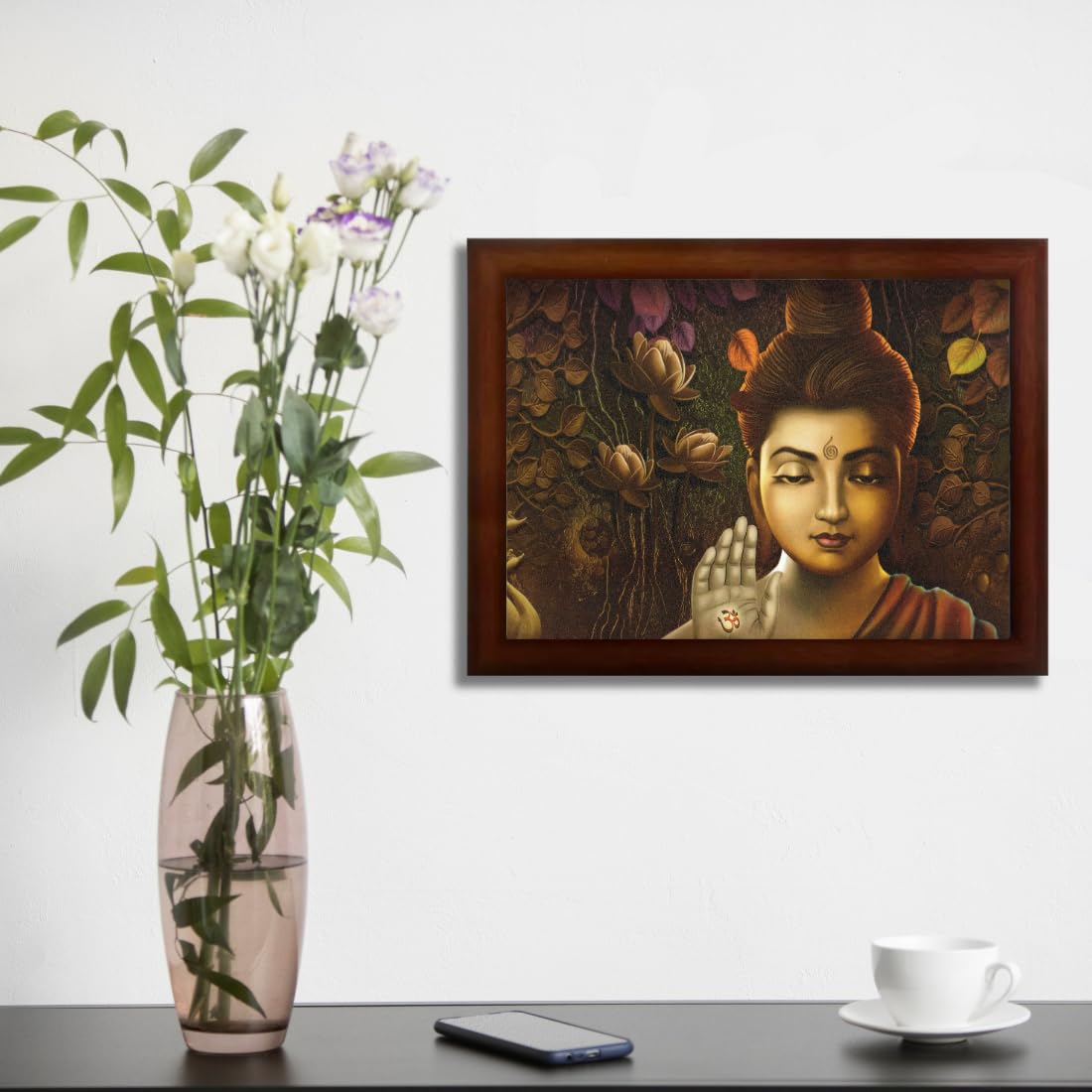 Craft Quest Abstract Wall Art of Meditating Buddha Religious Painting With Frame for Home and Office Decor | Size 14 X 10 Inchs, Set of 1 (Multi Colour)