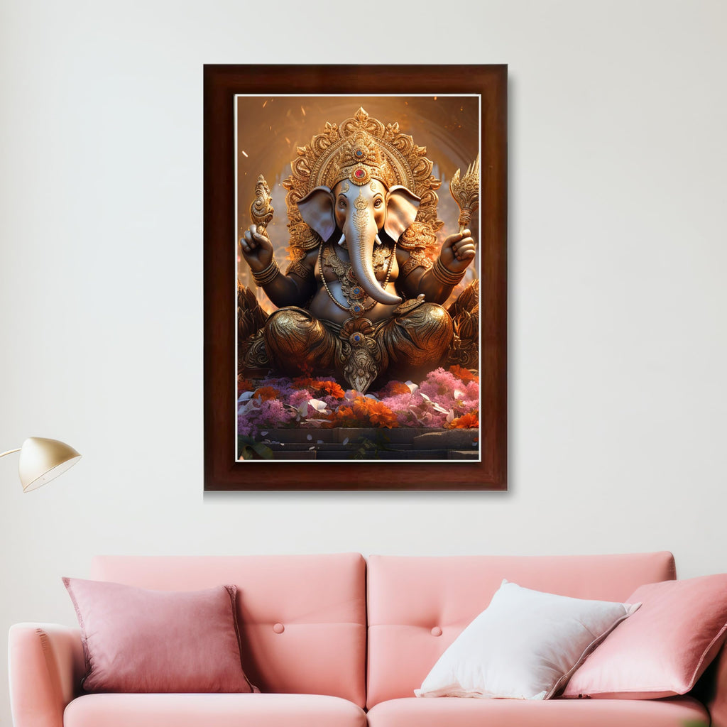 CRAFT QUEST Lord Ganesha Art Framed Wall Painting With Frame For Home and Pooja,Office Décor Items