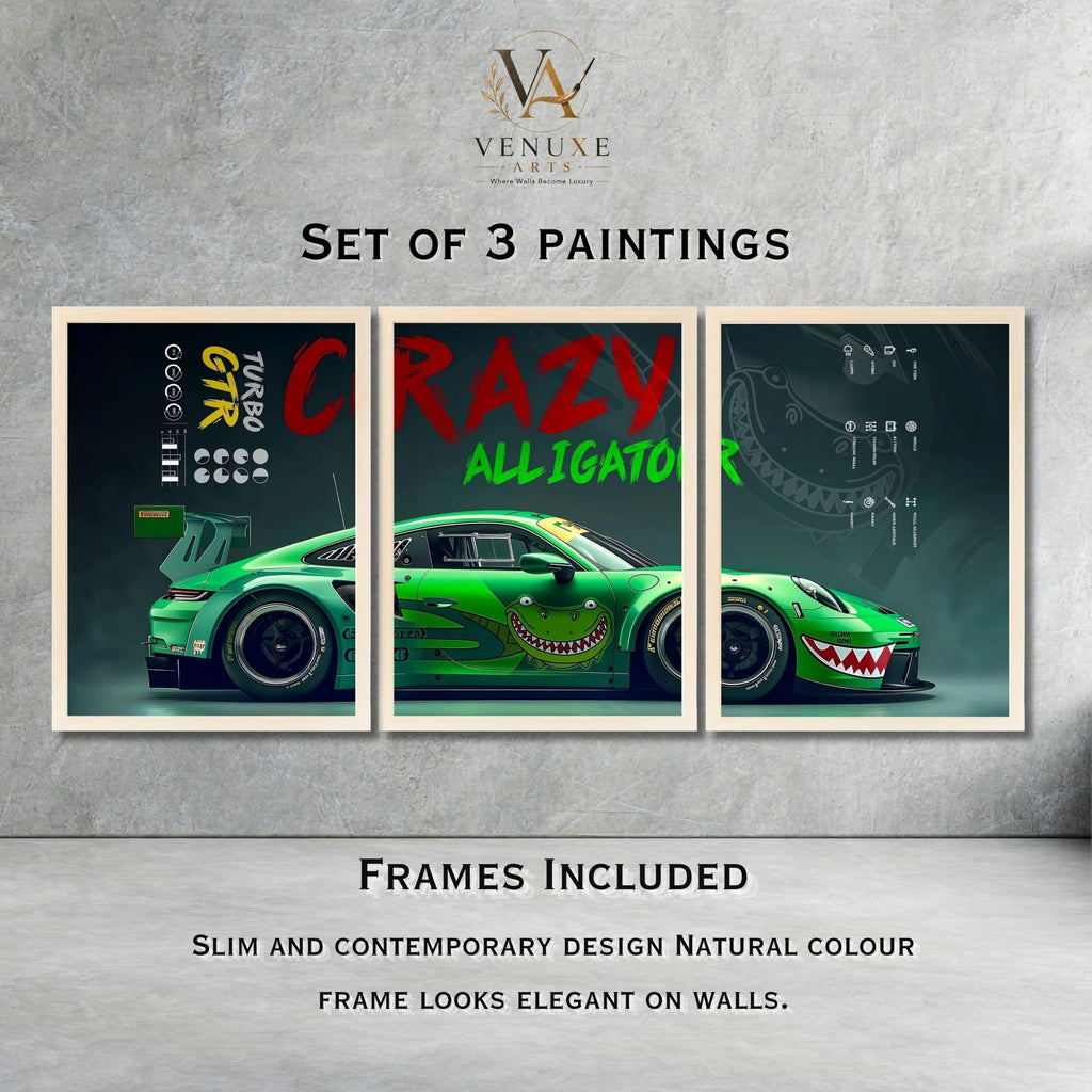 VENUXE ARTS Set Of 3 Big Sports Cars Framed Posters Gift Items for Boys Room Wall Decoration Bedroom Living Room Office Studio Décor | Car Poster Frame for Wall Décor