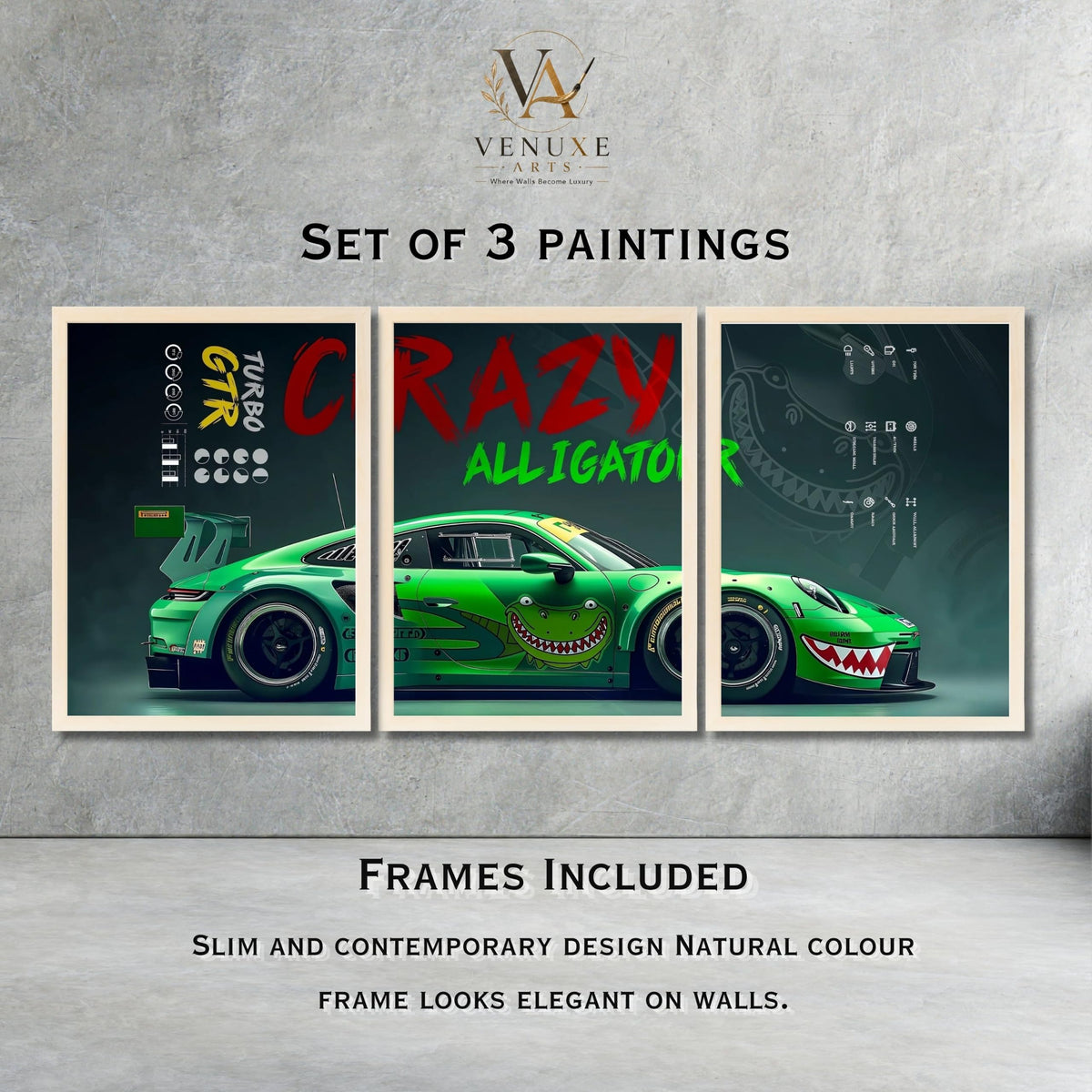 VENUXE ARTS Set Of 3 Big Sports Cars Framed Posters Gift Items for Boys Room Wall Decoration Bedroom Living Room Office Studio Décor | Car Poster Frame for Wall Décor