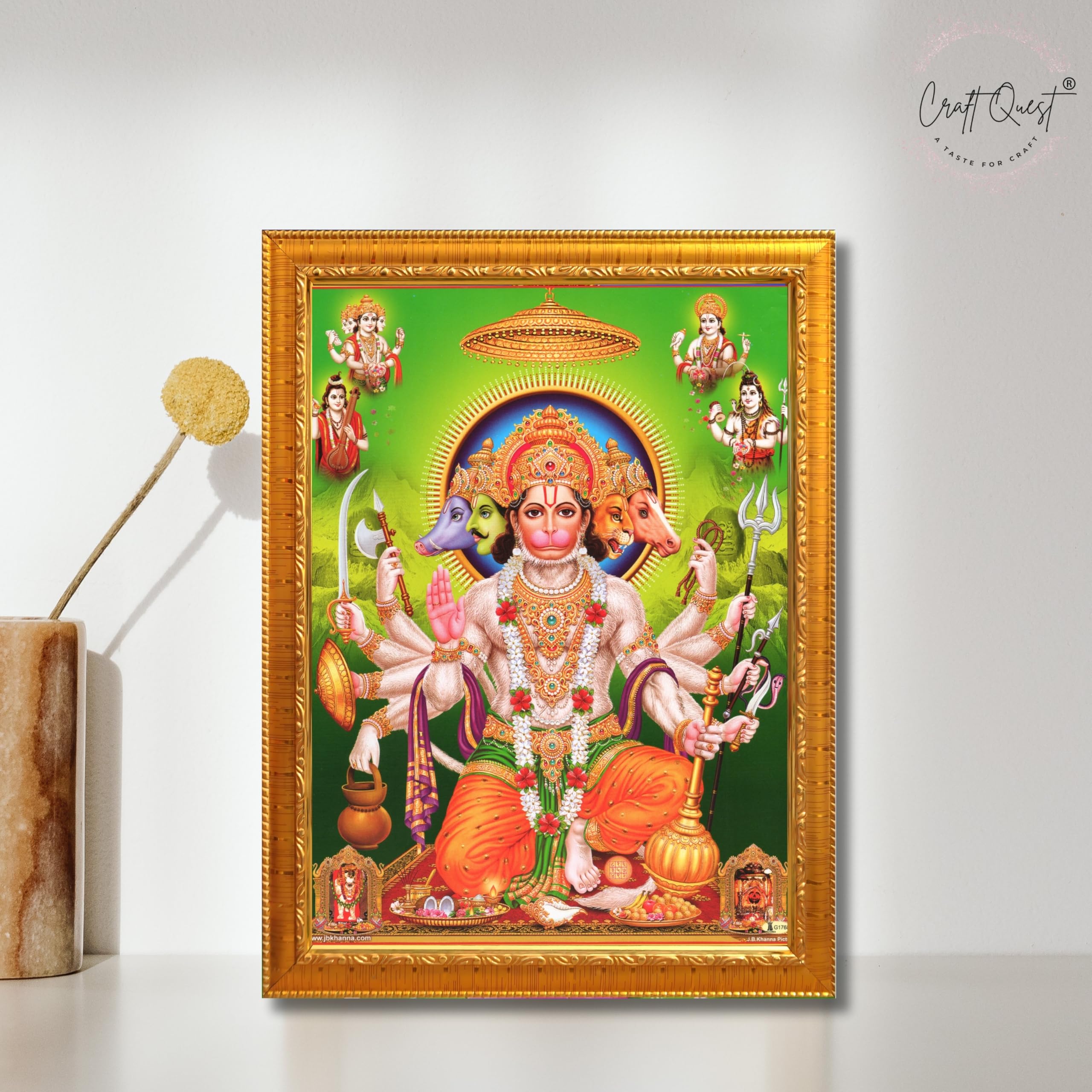 CRAFT QUEST Panchmukhi Hanuman | Bajrangbali Religious Photo frame home Decorative item synthetic wooden frame