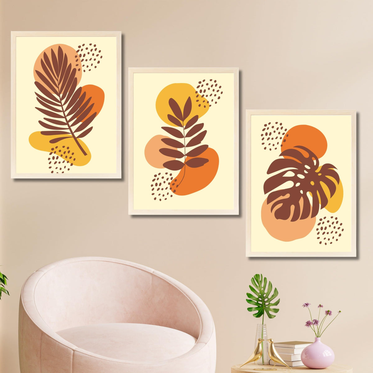 CRAFT QUEST Wall Art Decor Paintings | Set of 3 BOHO Wall Art Frames for Home Decoration | Ideal for Living Room, Offices & Bedrooms
