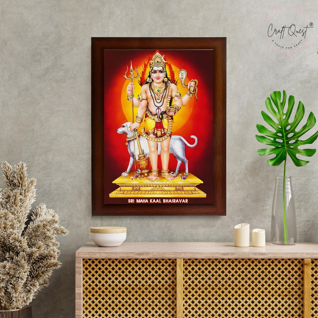 CRAFT QUEST Bhairava Kaal Bhairav Baba Bairava Photo Frame | Hindu God Spiritual Framed | Ideal for Home, Office, Temple & Puja Room, Wall Decor