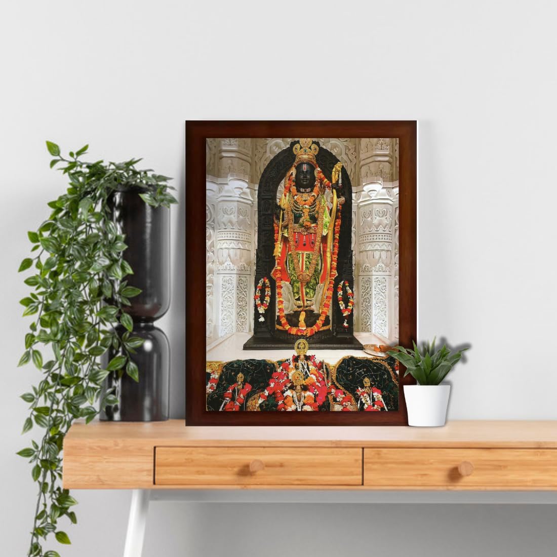 Craft Quest Ayodhya Ram lalla Photo Frame For Wall Decoration Gift Item Painting/Shree Ram Mandir Photo Frame (Large in Size, 14 inch X 10 inch, Brown)