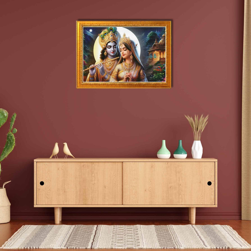 CRAFT QUEST Radha Krishna Art Photo Framed Painting for Home and Bedroom Wall Decoration of Size 14X10 Inches with Frame And Acrylic Glass RK204