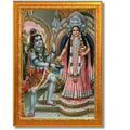 CRAFT QUEST Shiva & Maa Annapurna devi sitting on throne photo frame with Laminated Poster for Kitchen Worship (8 X 6 Inches, Golden)