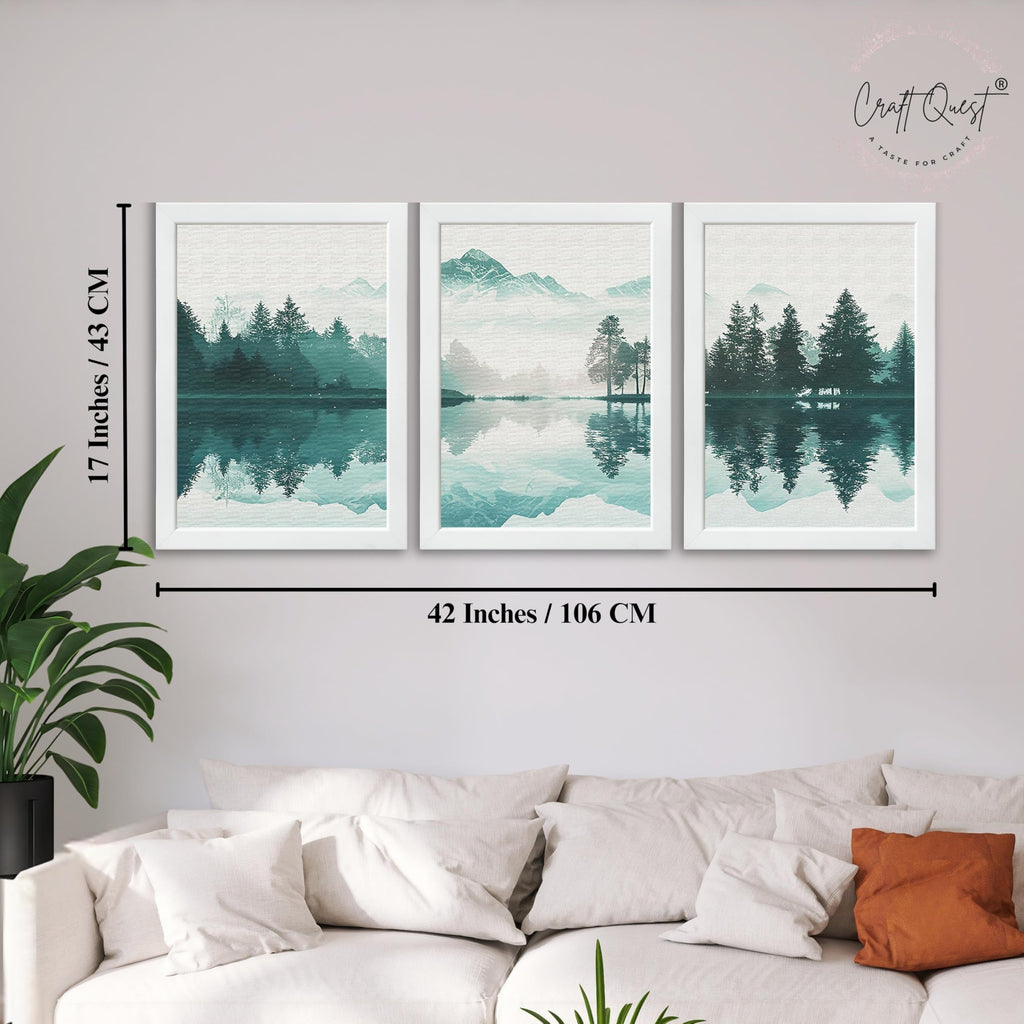 CRAFT QUEST Nature Inspired Series Paintings With Trees & Mountains Wall Art | Set of 3 Frames for Home Decoration | Ideal for Living Room, Bedroom & Offices