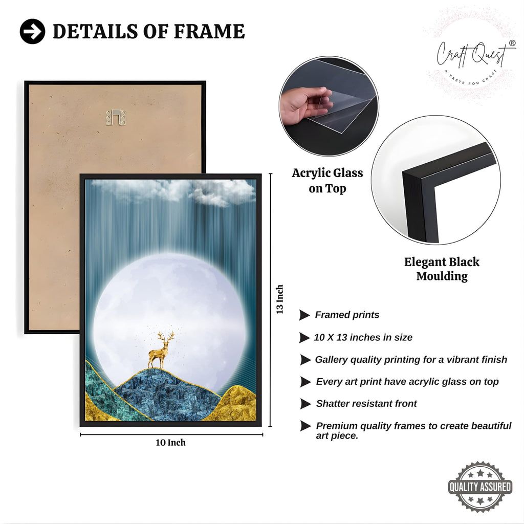 CRAFT QUEST Modern Art Landscape Of Moon & Golden Christmas Trees Wall Art | Set of 3 Frames for Home Decoration | Ideal for Living Room, Bedroom & Offices