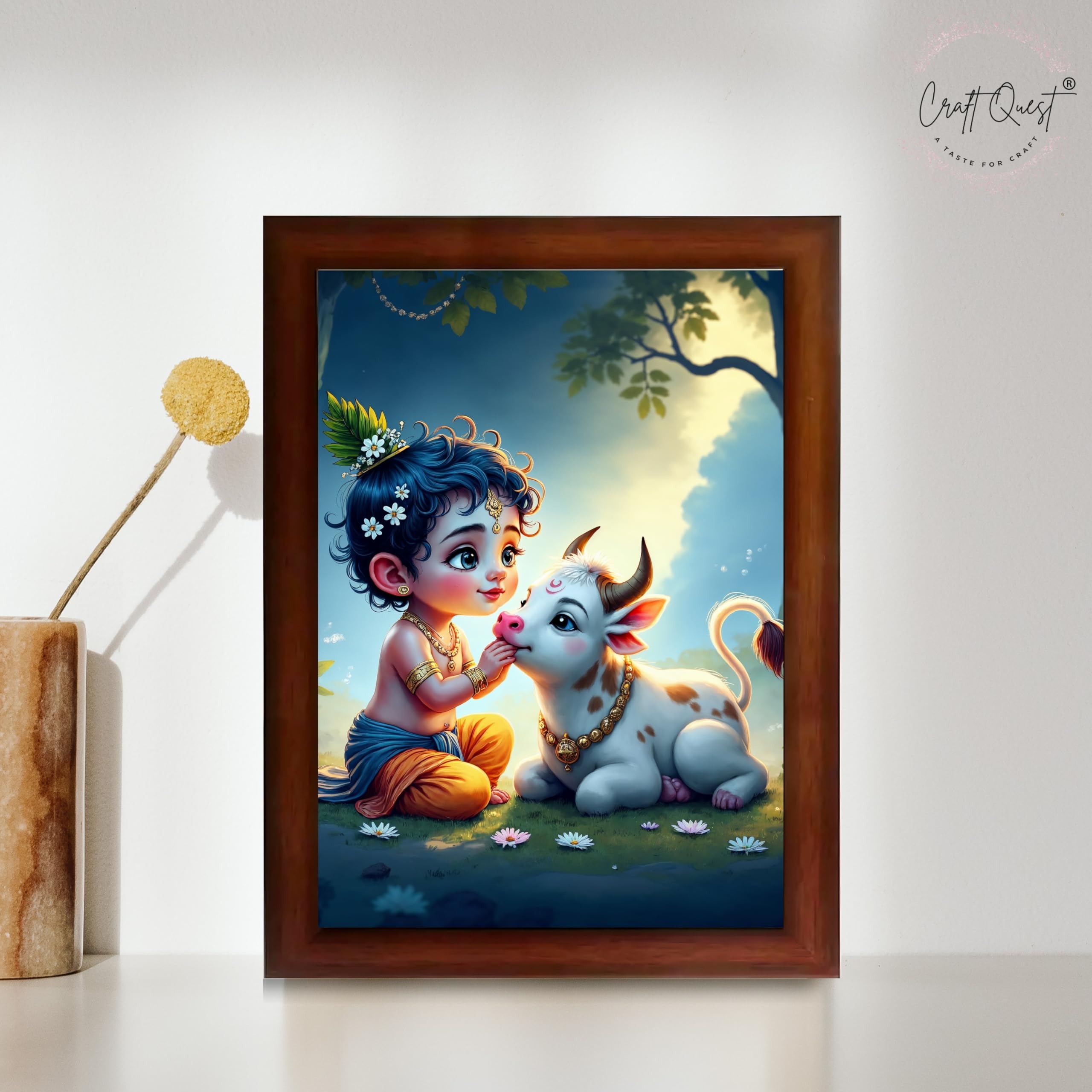 CRAFT QUEST Bal Gopal Makhan Chor Wall Photo Frame | Hindu God Kanha Devotional Home Decor | Gift Item