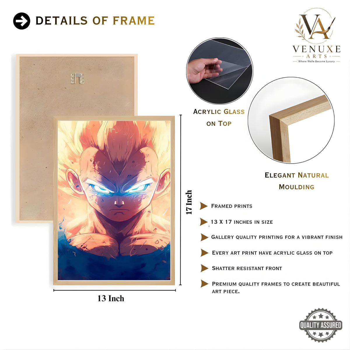 VENUXE ARTS Set Of 3 Anime Characters Wall Framed |Anime Characters Framed Poster for Living Room Bedroom Gaming Room Studio Wall Decor
