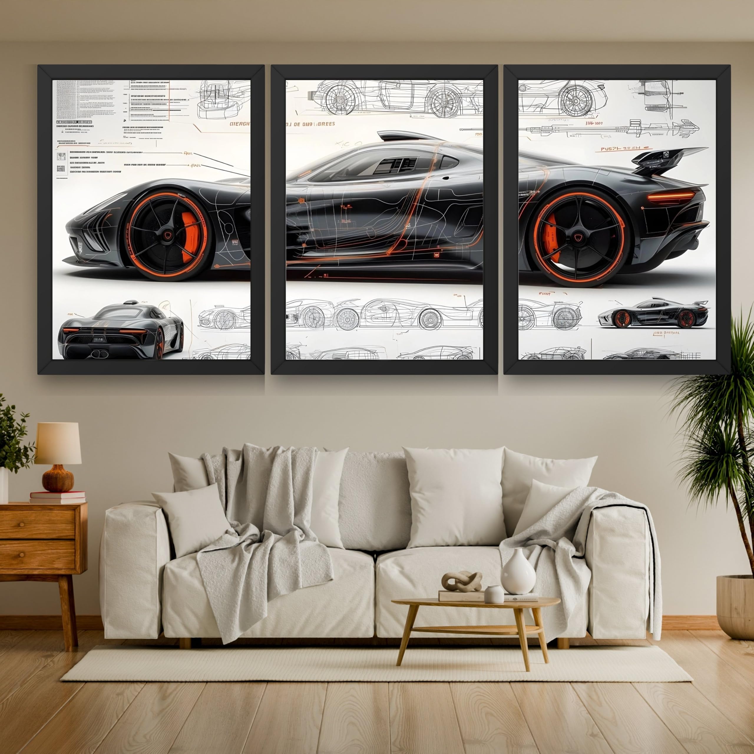 VENUXE ARTS Set Of 3 Big Sports Cars Framed Posters Gift Items for Boys Room Wall Decoration Bedroom Living Room Office Studio Décor | Car Poster Frame for Wall Décor