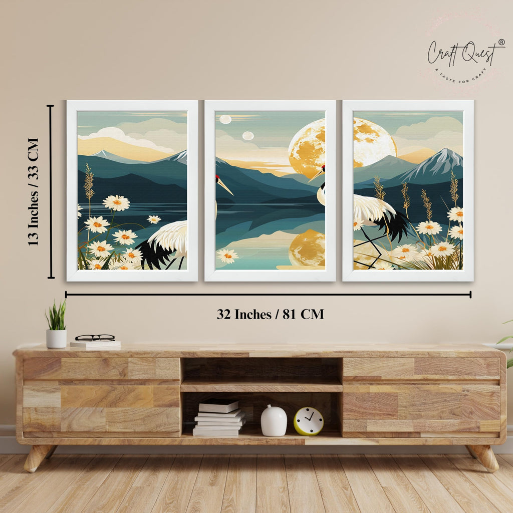 CRAFT QUEST Modern Of Lake & Mountains Wall Art | Set of 3 Frames for Home Decoration | Ideal for Living Room, Bedroom & Offices