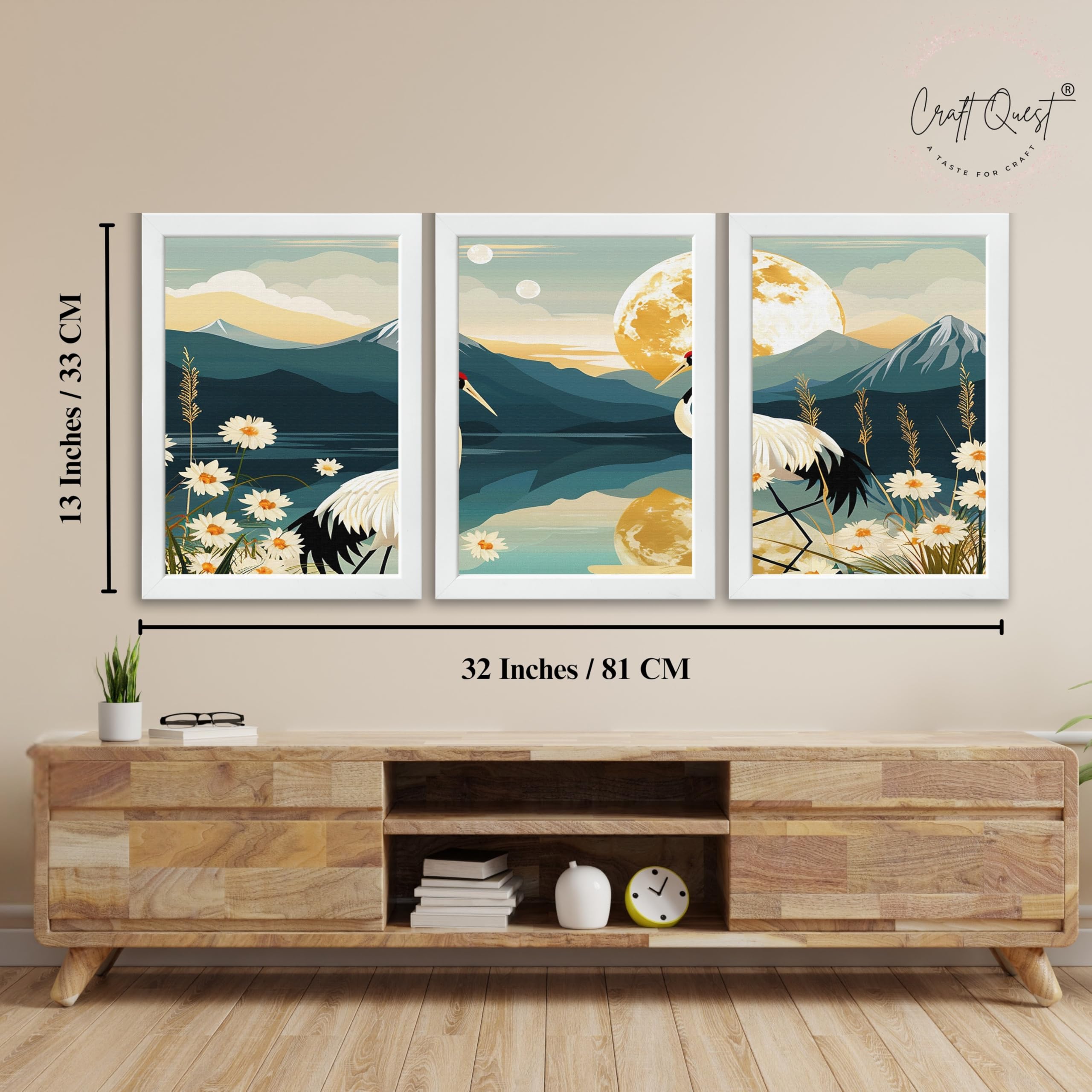 CRAFT QUEST Modern Of Lake & Mountains Wall Art | Set of 3 Frames for Home Decoration | Ideal for Living Room, Bedroom & Offices