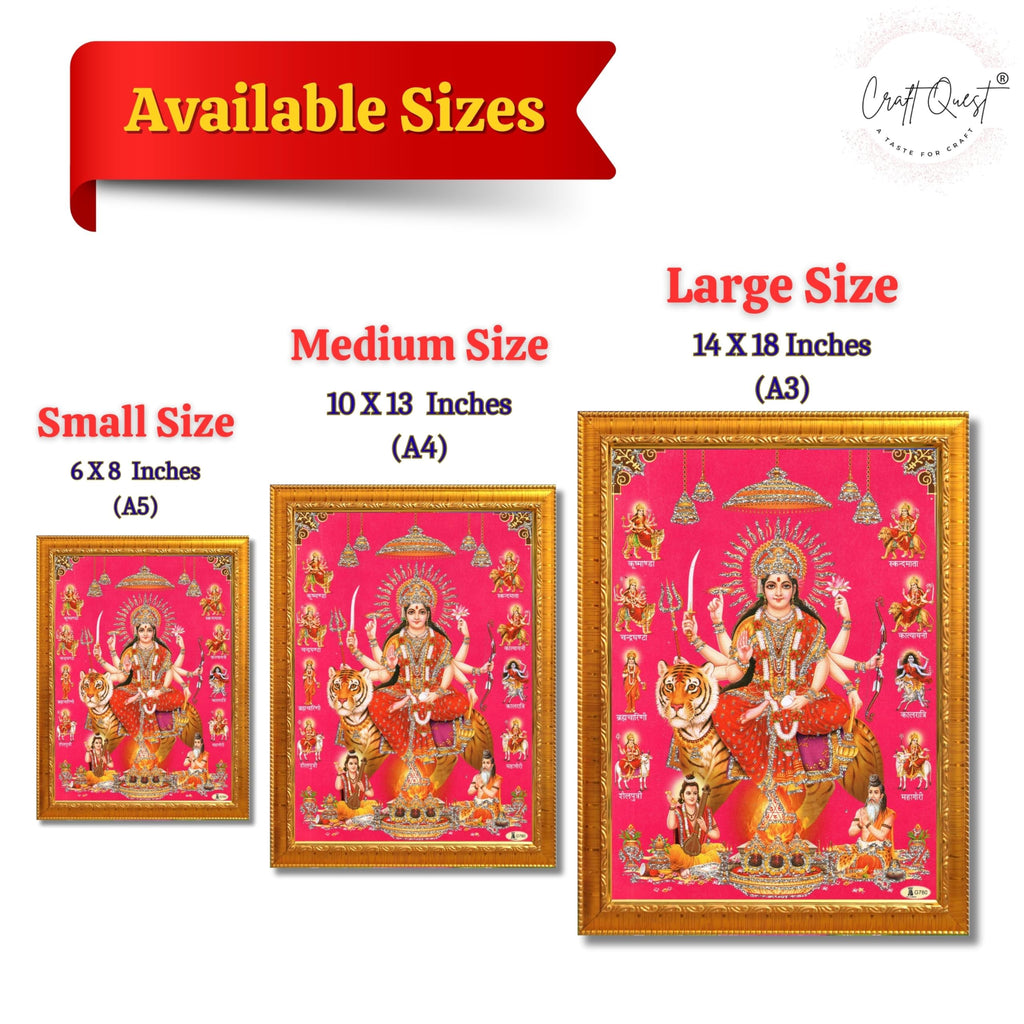 CRAFT QUEST Durga Maa Mata Goddess Nav Navadurga Navdurga Wall Painting Framed Home Décor