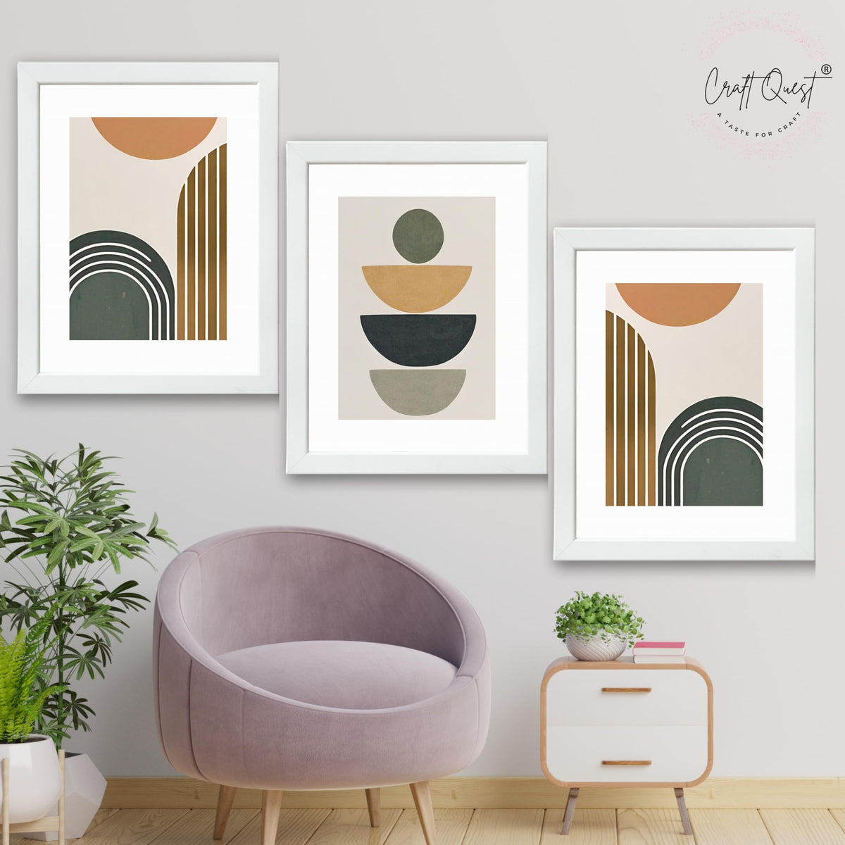 CRAFT QUEST Abstract With Different Shapes | Set of 3 Frames for Home Decoration | Ideal for Living Room, Bedroom & Offices
