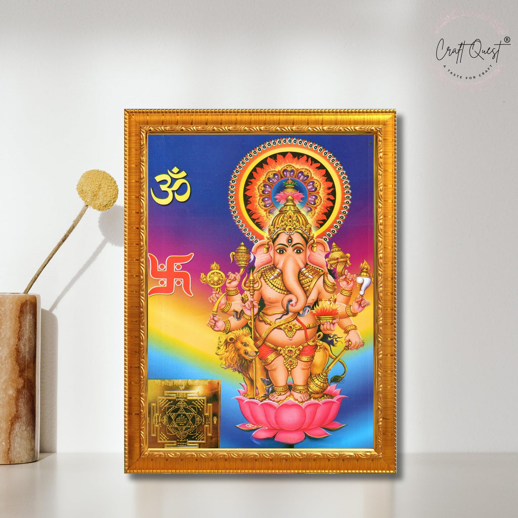 CRAFT QUEST Drishti Ganapathi for Entrance Vastu Ganesha Wall Painting Framed Home Decor | Religious God Picture Frame for Home, Office, Temple & Gifting