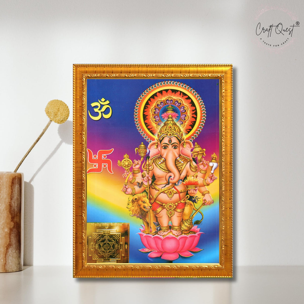 CRAFT QUEST Drishti Ganapathi for Entrance Vastu Ganesha Wall Painting Framed Home Decor | Religious God Picture Frame for Home, Office, Temple & Gifting