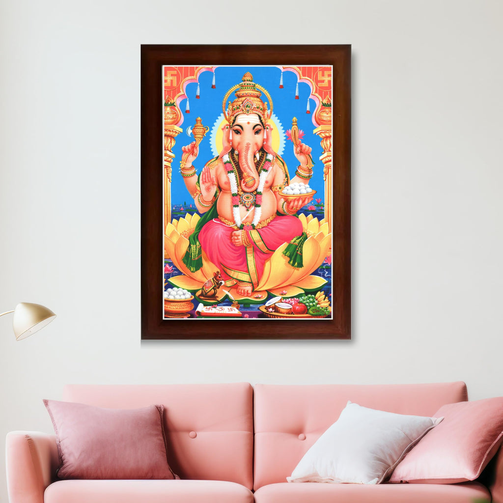 CRAFT QUEST Lord Ganpati Ganesha Wall Hanging Frame for Living Room, Bedroom, Office & Pooja Room Décor GA-212