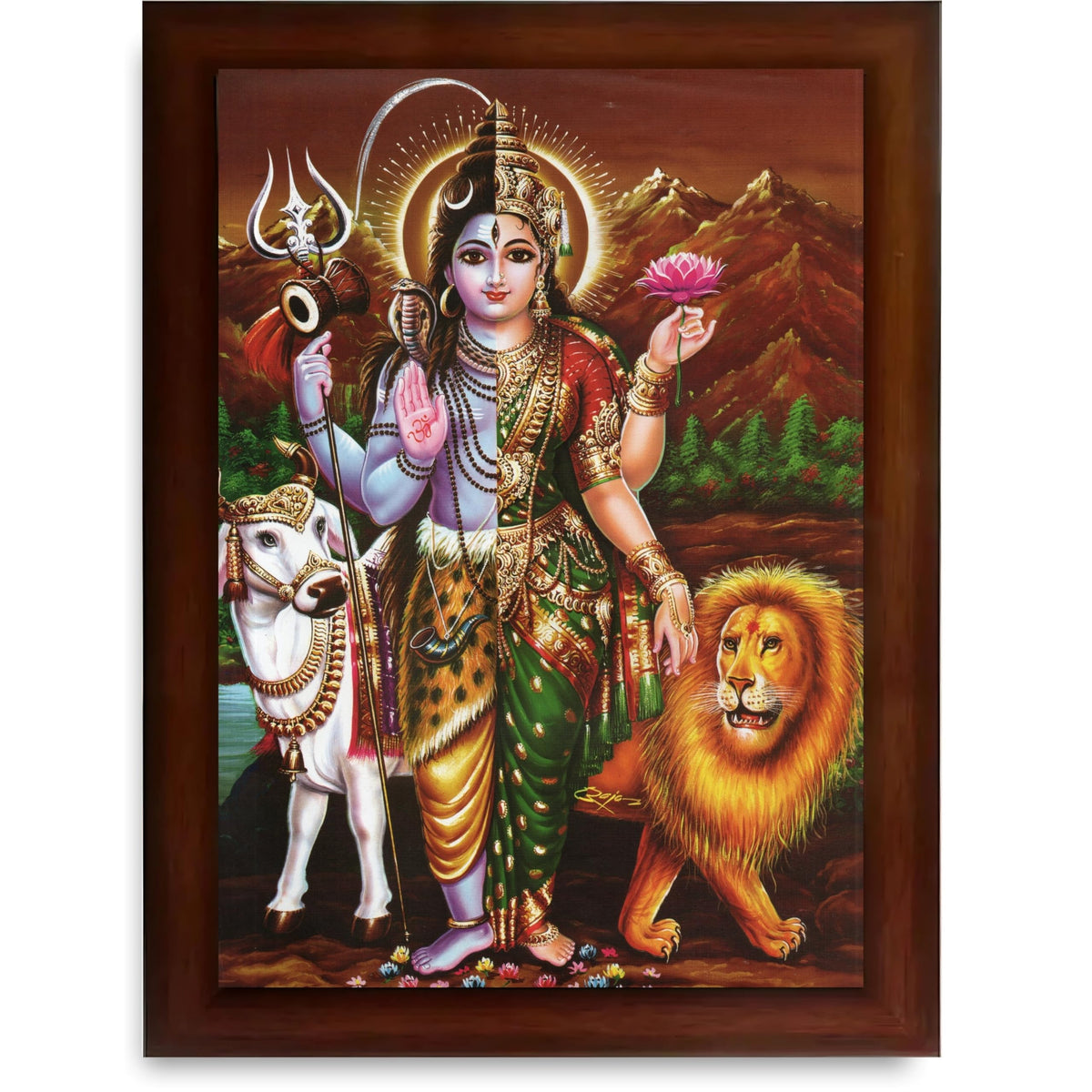 CRAFT QUEST Ardhanarishvara Arthanareeswara Shiv Parvati Photo Frame | Hindu God Spiritual Framed | Ideal for Home, Office, Temple & Puja Room, Wall Decor