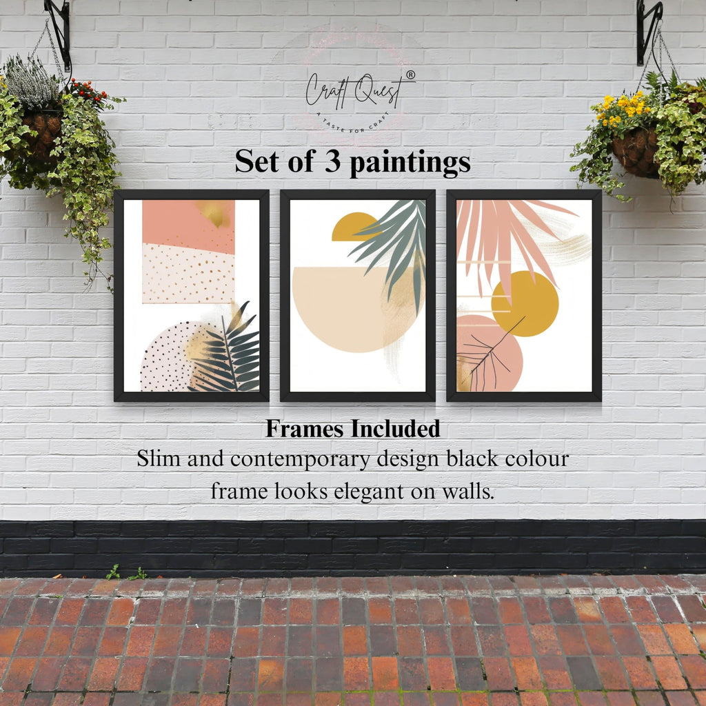 CRAFT QUEST SET OF 3 Abstract Paintings Modern Art | Set of 3 Frames for Home Decoration | Ideal for Living Room, Bedroom & Offices