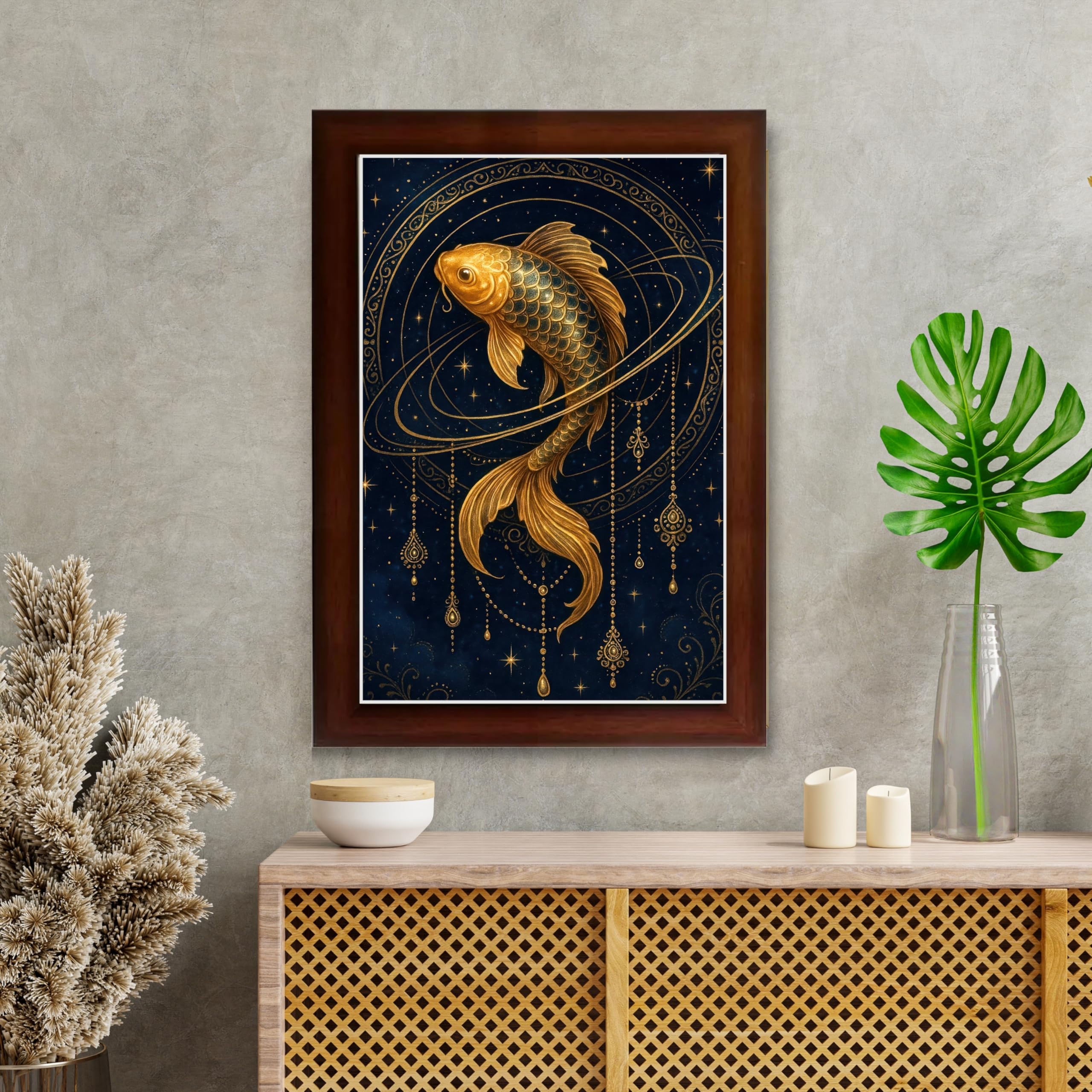 CRAFT QUEST Vastu Fishes Painting With Floating Photo Frame Home Office Wall Decor | Paintings for Home Decoration, Living room, Bedroom and Office Décor