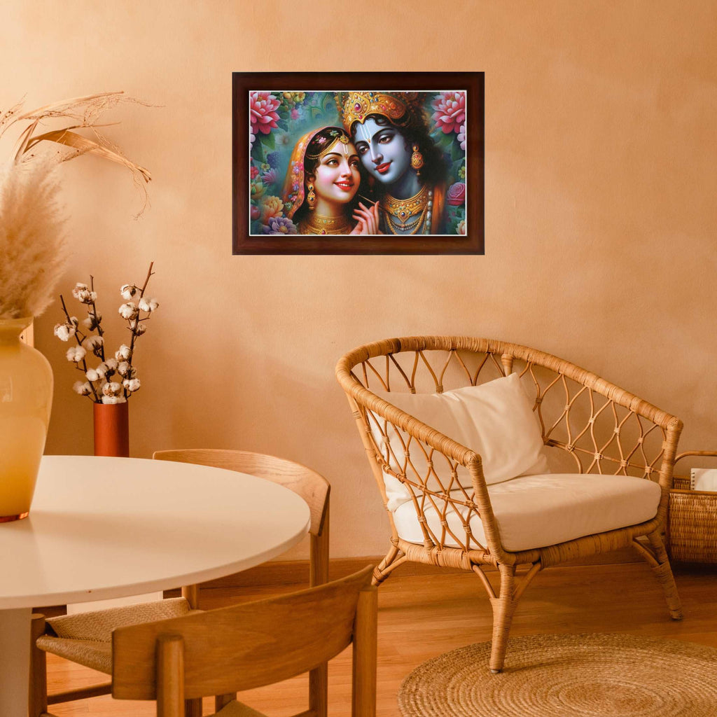 CRAFT QUEST Radha Krishna Art Photo Framed Painting for Home and Bedroom Wall Decoration of Size 14X10 Inches with Frame And Acrylic Glass RK205