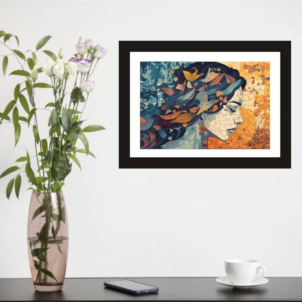 CRAFT QUEST Abstract Modern Feminine Fusion Art Poster Frame for Home & Office Wall Decoration - Portrait, Wall Display (Black, 14x10 Inch Frame with Art Print) (Tropical Reverie)