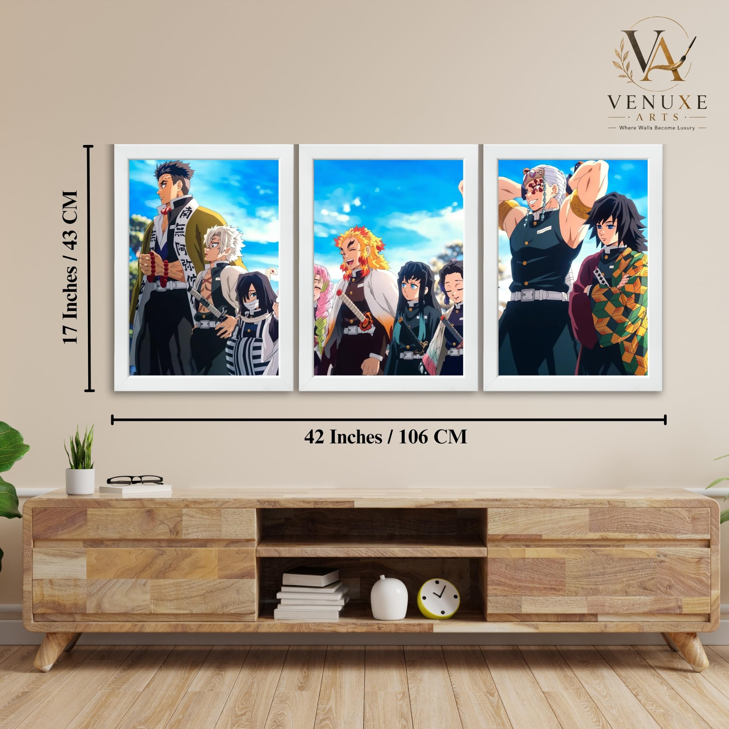 VENUXE ARTS Set Of 3 Anime Characters Wall Framed |Anime Characters Framed Poster for Living Room Bedroom Gaming Room Studio Wall Decor