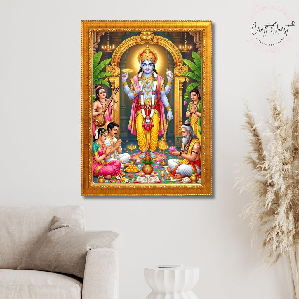 CRAFT QUEST Satyanarayana Swamy Hindu God Satyanarayan Photo Frame | Religious Photo Frame | Ideal for Home, Office, Temple & Puja Room, Wall Decor Item