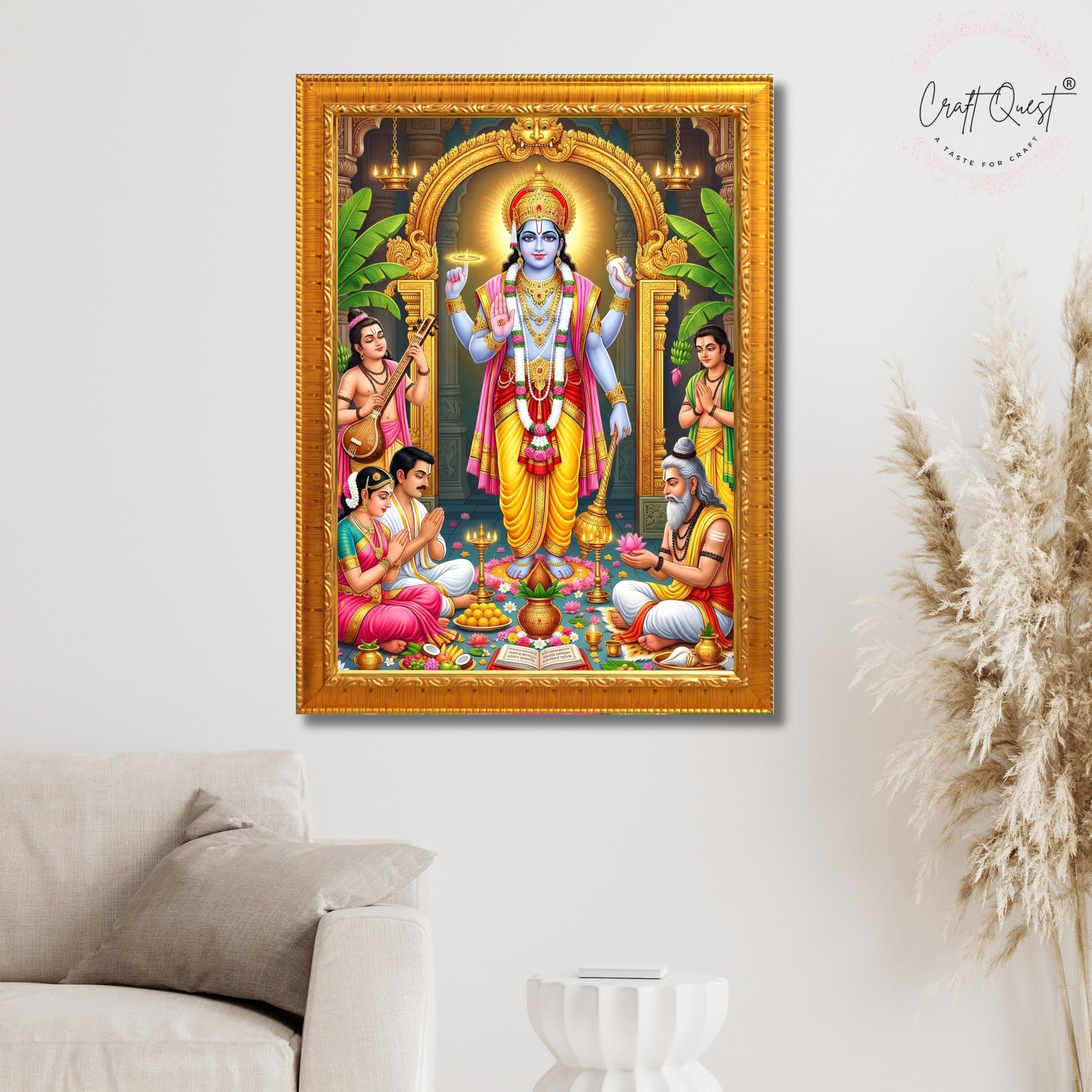 CRAFT QUEST Satyanarayana Swamy Hindu God Satyanarayan Photo Frame | Religious Photo Frame | Ideal for Home, Office, Temple & Puja Room, Wall Decor Item