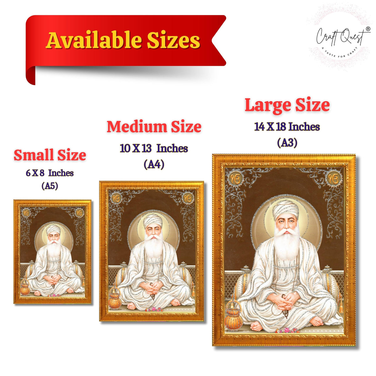 CRAFT QUEST Satnam Waheguru Ji Photo Frame Sikh Guru Photo for Home Decor Religious Painting Decorative Artwork Gift Frame